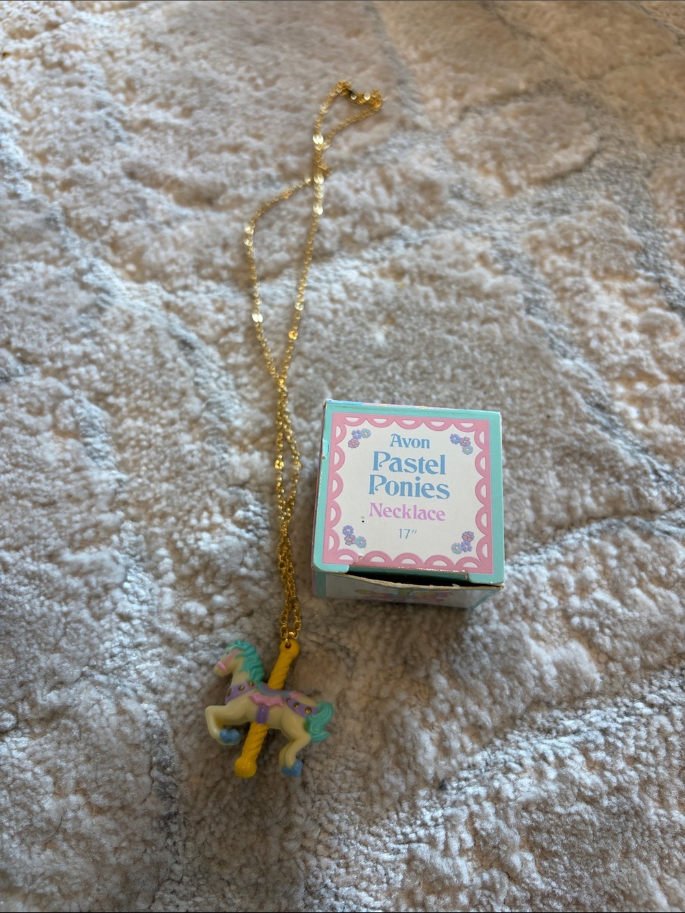 Avon Gold Chain Necklace with Pastel Pony Pendant (Pink, Mint, Lilac)